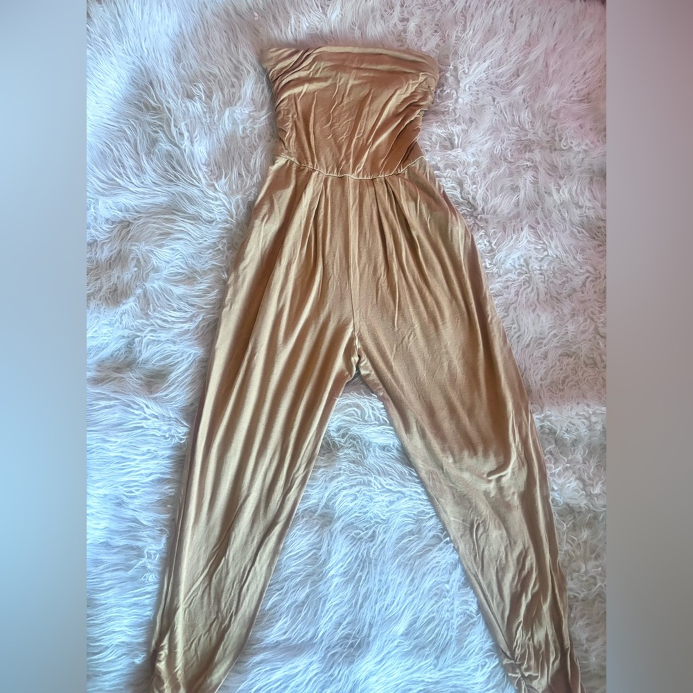 Elegant Tan Strapless Jumpsuit